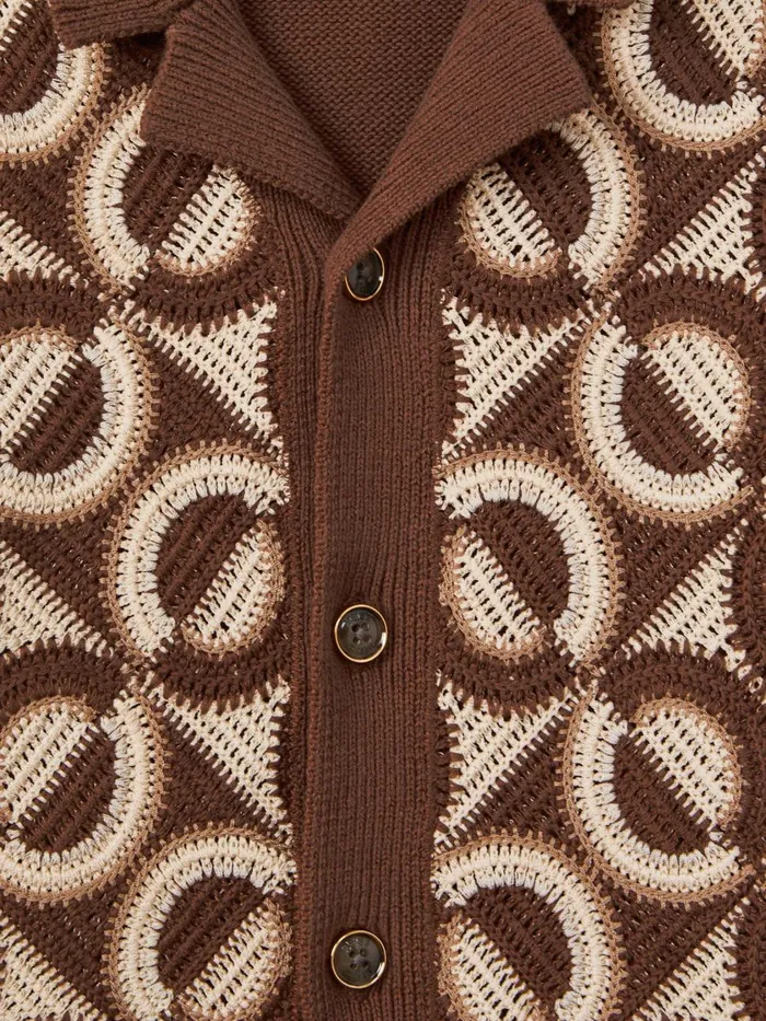 Children Reiss Shirts Frenchie Knitted Cuban Collar Shirt Tobacco