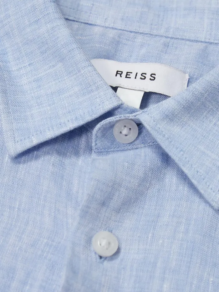 Children Reiss Shirts Holiday Short Sleeve Linen Shirt Soft Blue