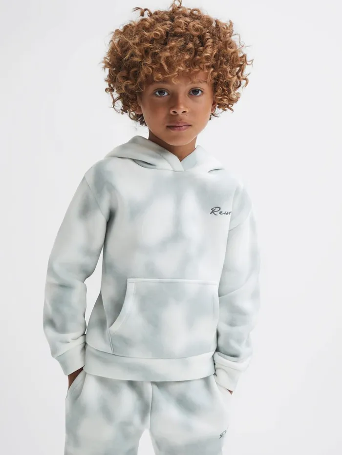 Children Reiss Sweats and Hoodies Melo Cotton Tie Dye Hoodie Sage
