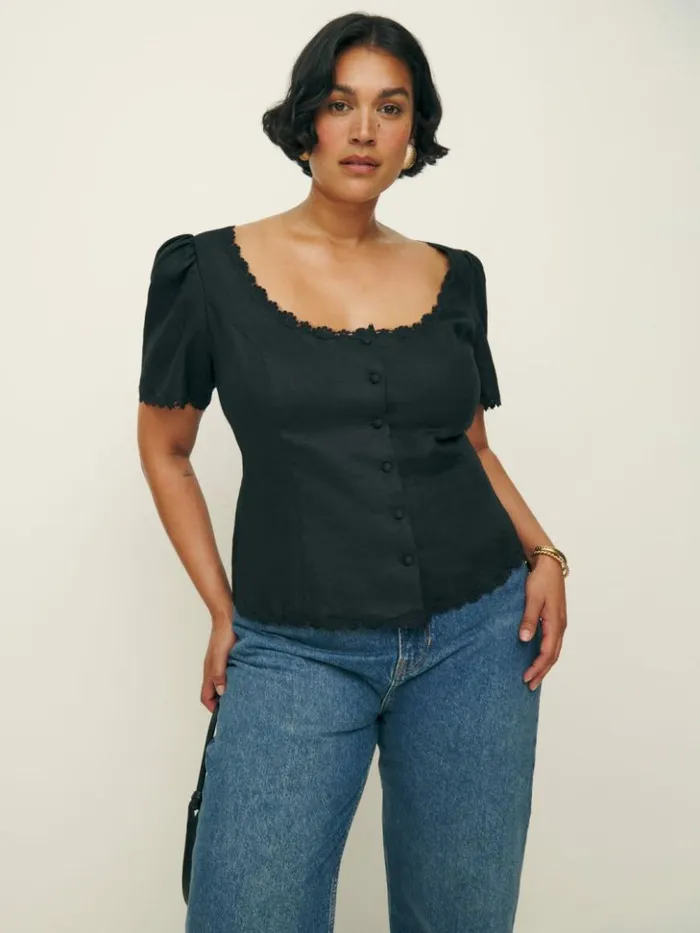 Clothing The Reformation Anabella Linen Top Es Black