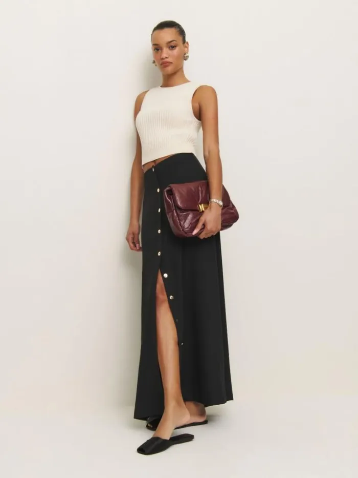 Clothing The Reformation Andi Low Rise Maxi Skirt Pitch Black
