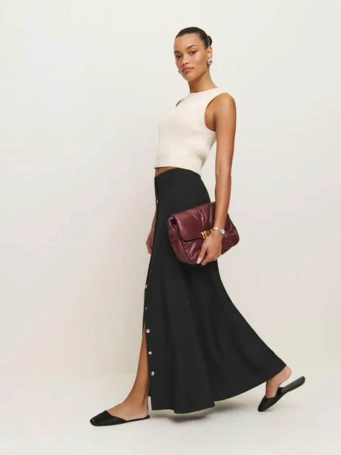 Clothing The Reformation Andi Low Rise Maxi Skirt Pitch Black