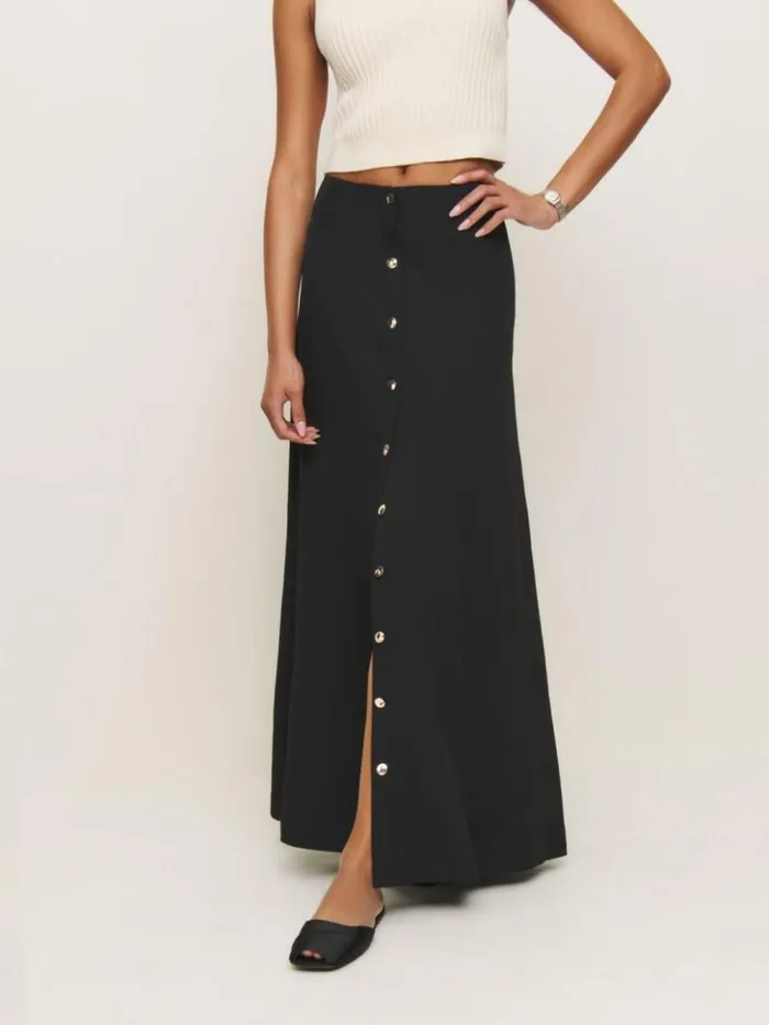 Clothing The Reformation Andi Low Rise Maxi Skirt Pitch Black