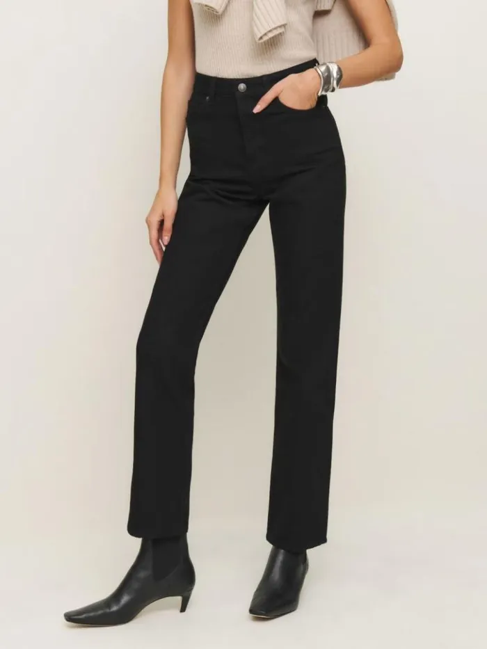 Clothing The Reformation Cynthia High Rise Straight Jeans Black