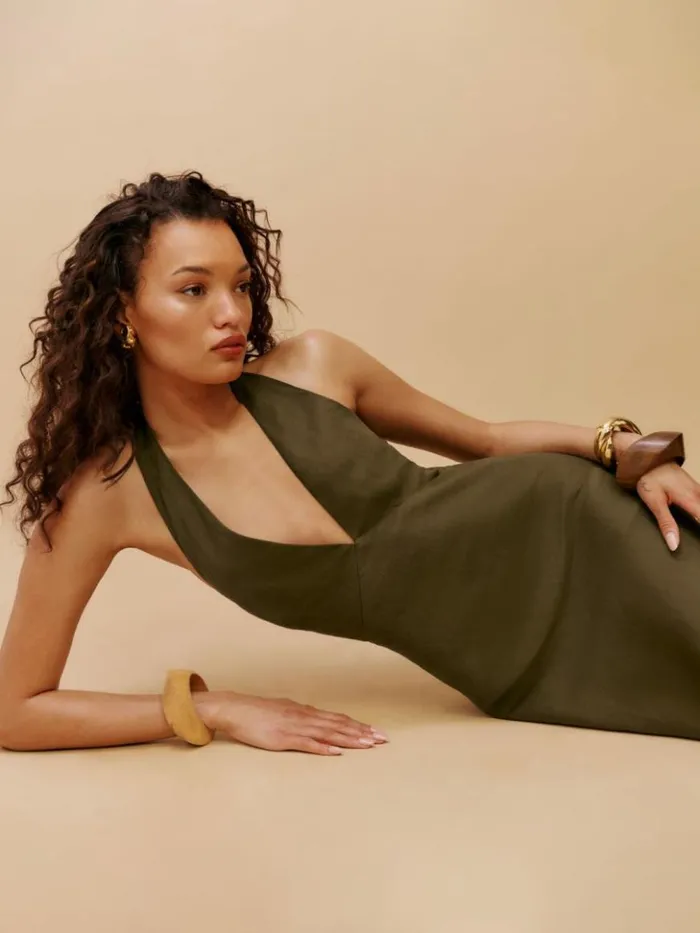 Clothing The Reformation Delilah Linen Dress Dark Olive