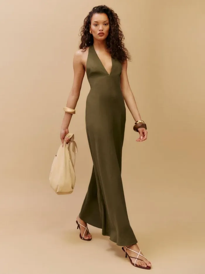 Clothing The Reformation Delilah Linen Dress Dark Olive