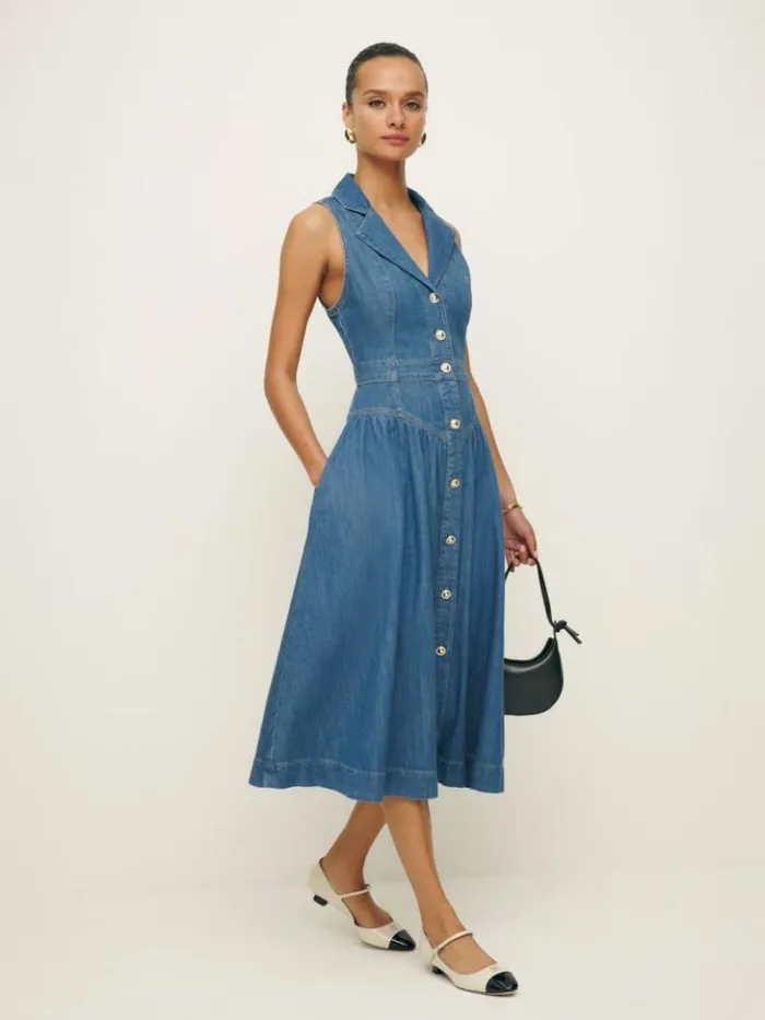 Clothing The Reformation Ellison Denim Midi Dress Laguna