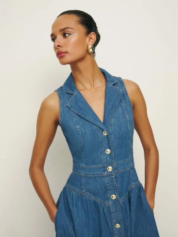 Clothing The Reformation Ellison Denim Midi Dress Laguna