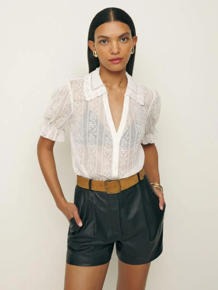 Clothing The Reformation Gibson Top White Embroidery