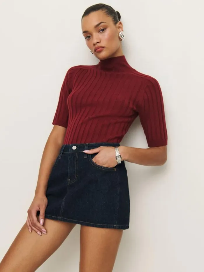 Clothing The Reformation Hazel Low Rise Denim Mini Skirt Ondine