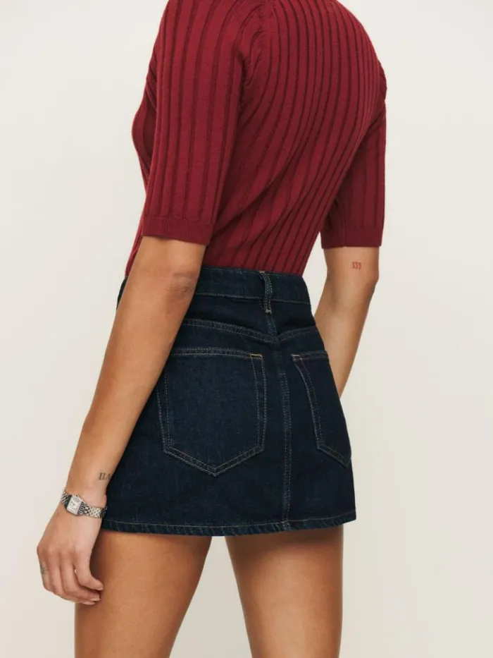 Clothing The Reformation Hazel Low Rise Denim Mini Skirt Ondine
