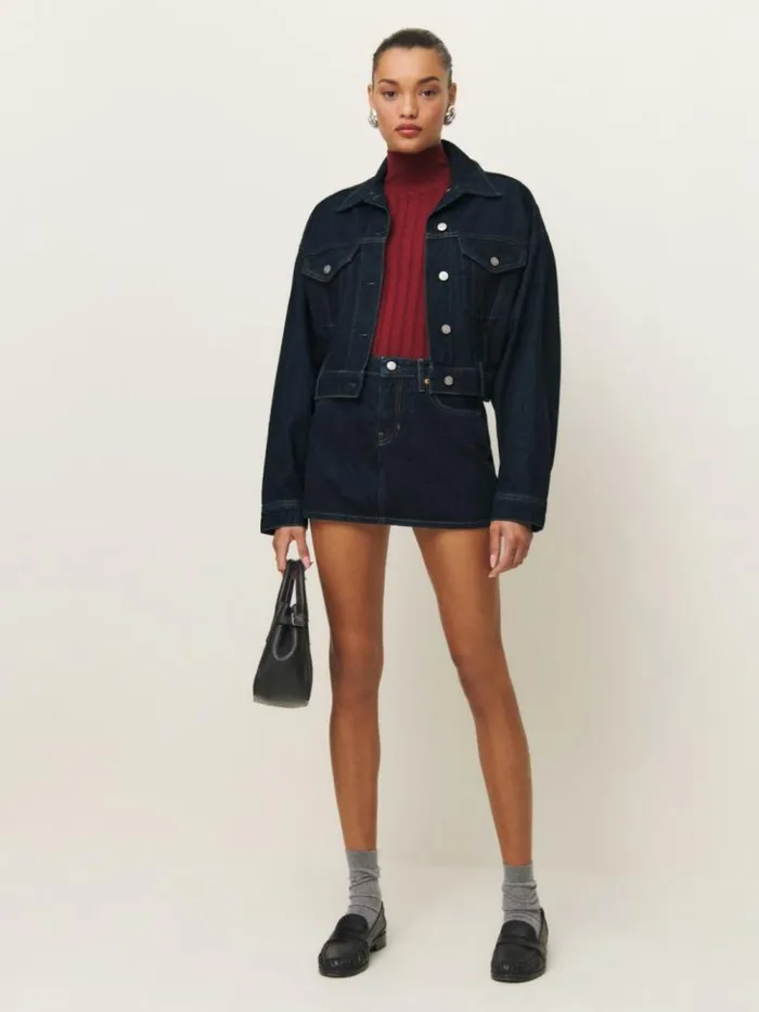 Clothing The Reformation Hazel Low Rise Denim Mini Skirt Ondine