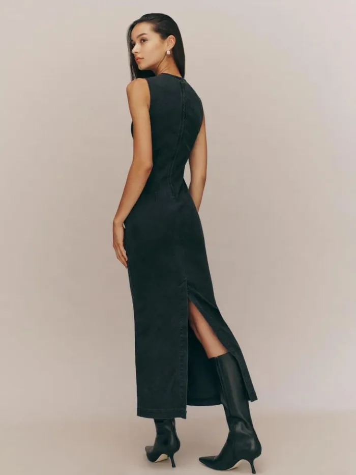 Clothing The Reformation Kendi Denim Midi Dress Washed Black