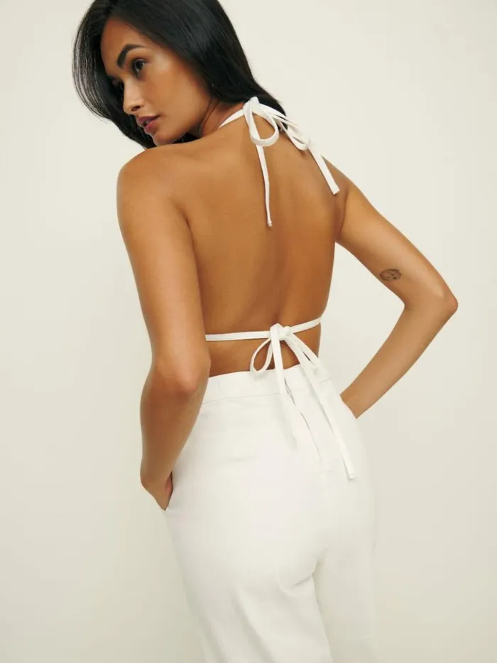 Clothing The Reformation Lennon Denim Jumpsuit Optic White
