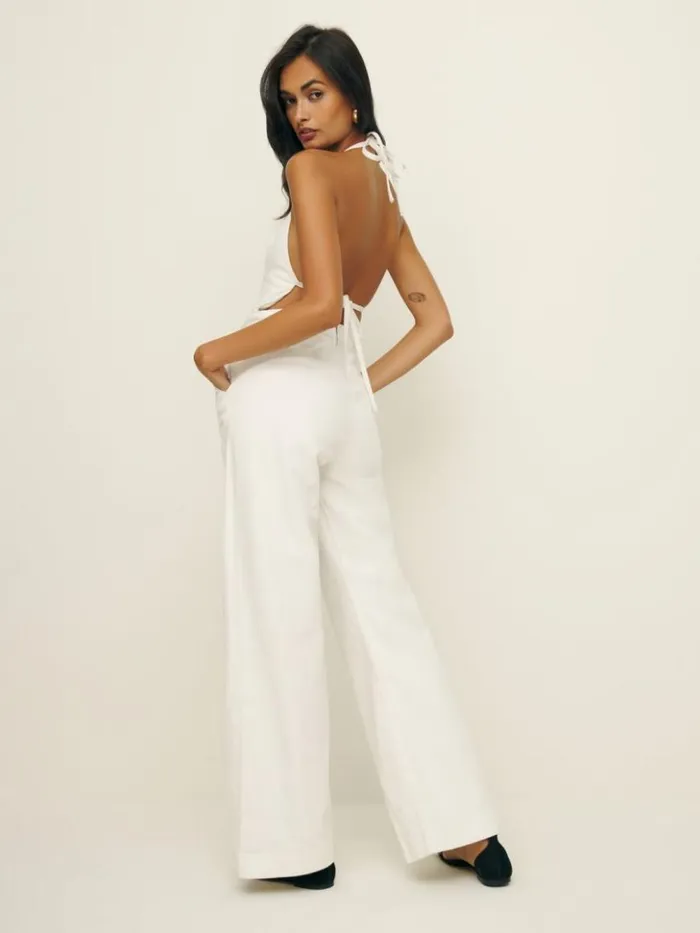 Clothing The Reformation Lennon Denim Jumpsuit Optic White