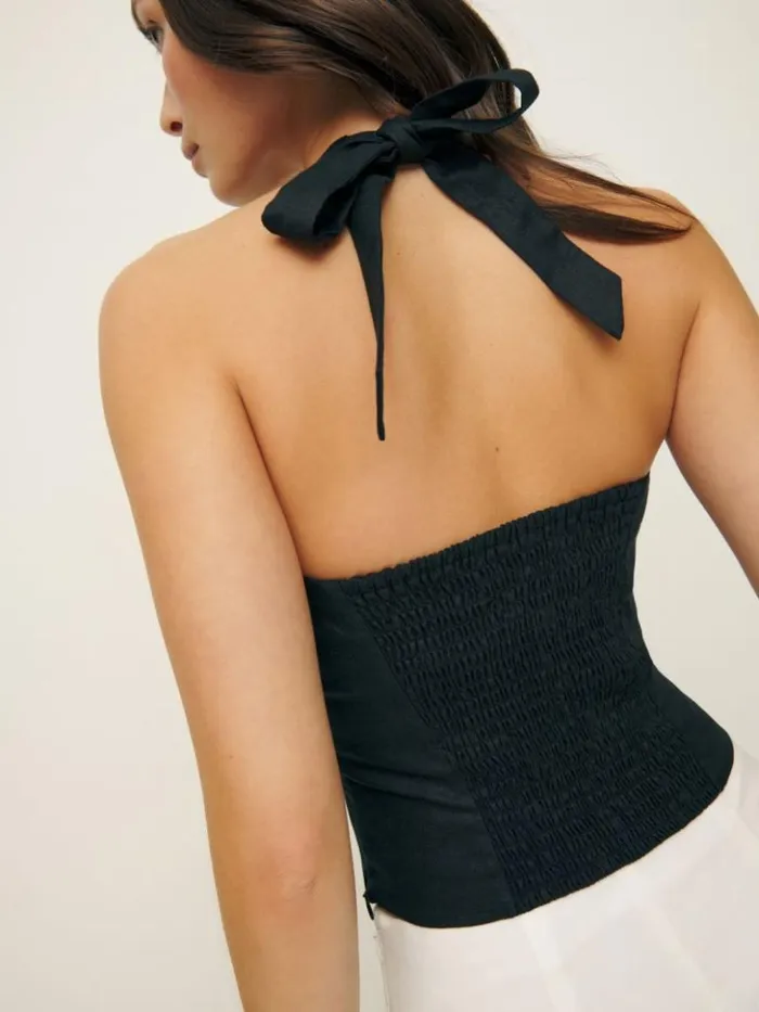 Clothing The Reformation Malika Linen Top Black