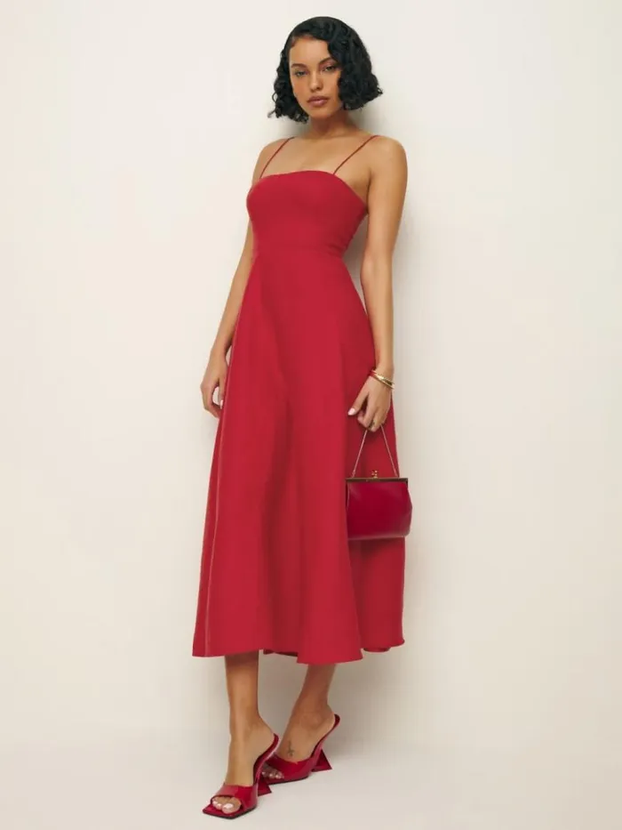 Clothing The Reformation Monette Linen Dress Cherry