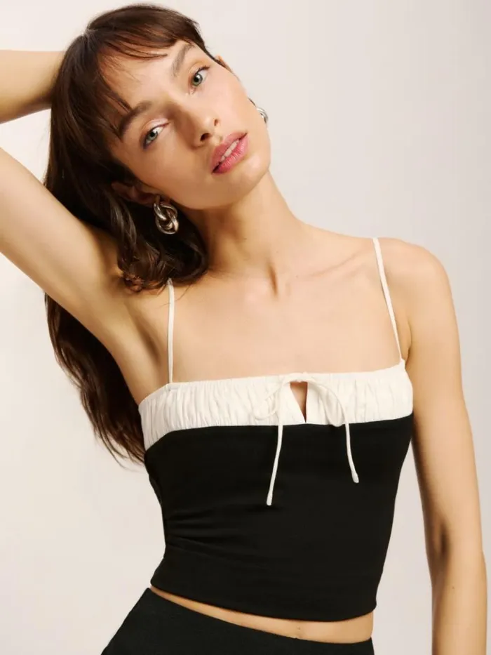 Clothing The Reformation Sadie Knit Top Black And White