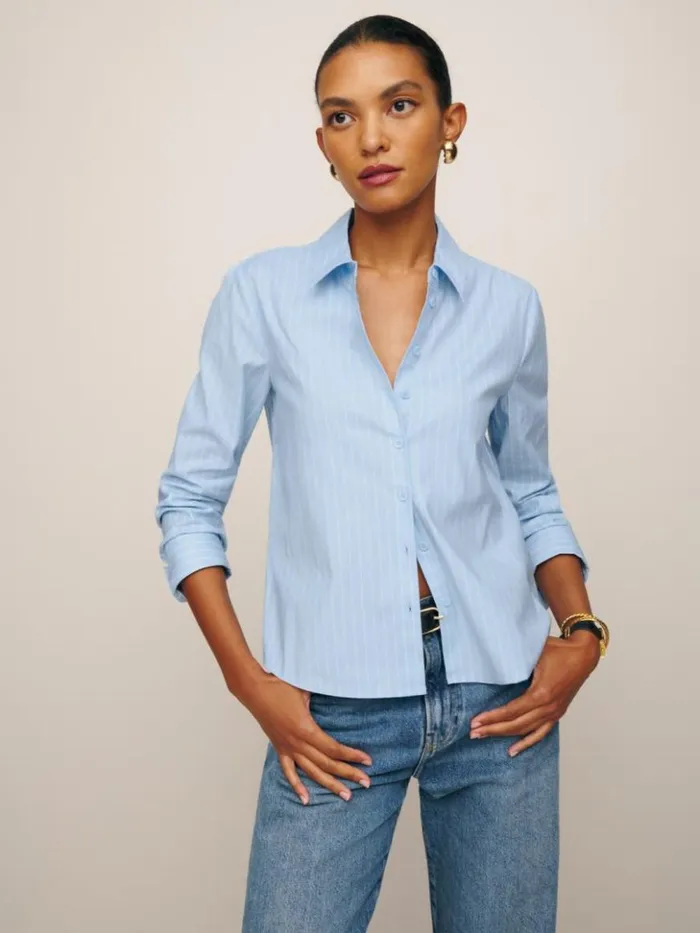 Clothing The Reformation Sky Relaxed Top Horizon Pinstripe
