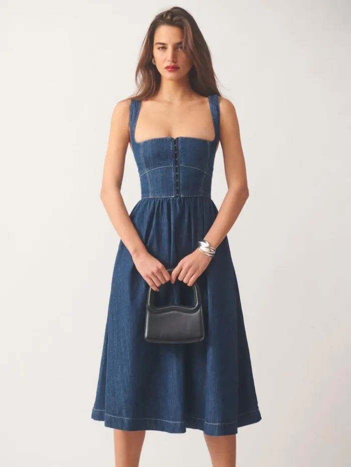 Clothing The Reformation Tagliatelle Denim Midi Dress Ellis