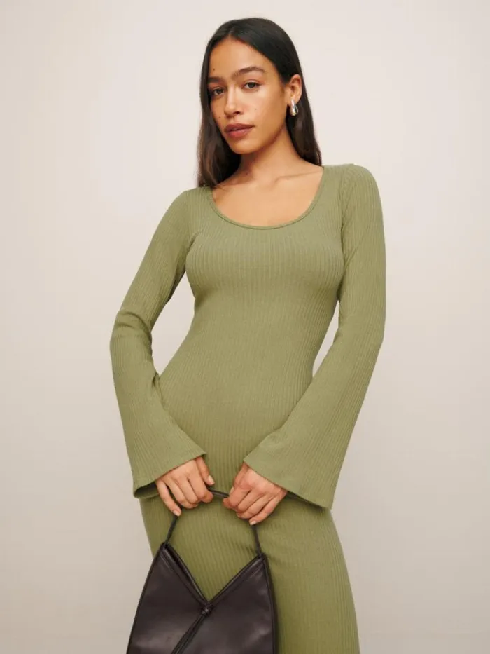 Clothing The Reformation Wrenley Knit Dress Olive Oil