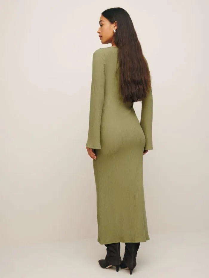 Clothing The Reformation Wrenley Knit Dress Olive Oil