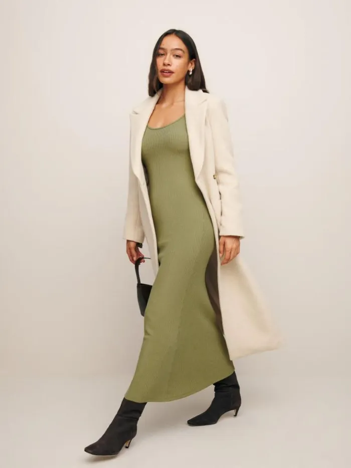 Clothing The Reformation Wrenley Knit Dress Olive Oil