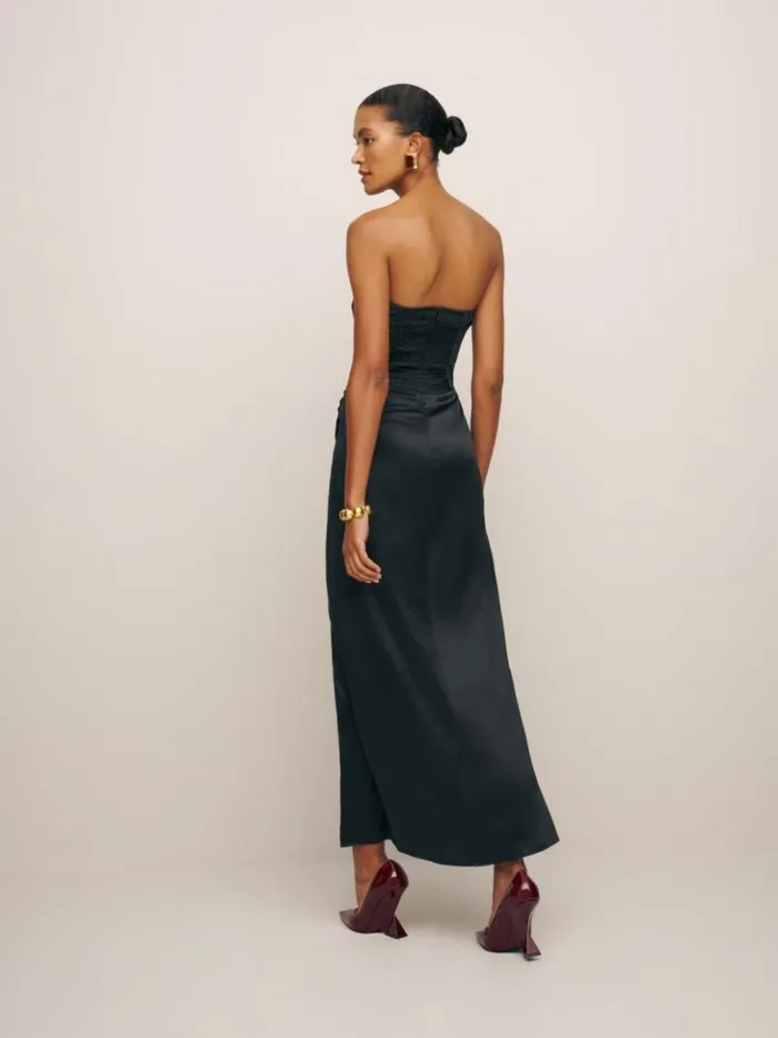 ClothingWeddings The Reformation Barrow Silk Dress Black