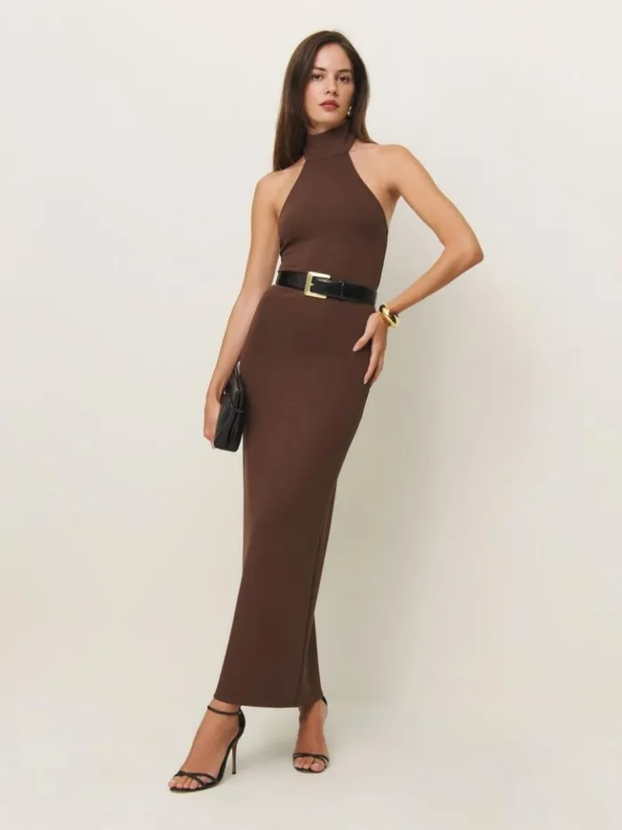 ClothingWeddings The Reformation Bonnie Knit Dress Brown