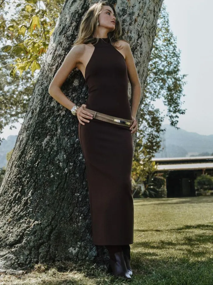ClothingWeddings The Reformation Bonnie Knit Dress Brown