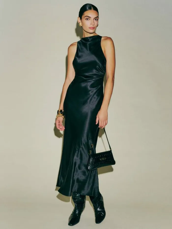 ClothingWeddings The Reformation Petites Casette Silk Dress Black