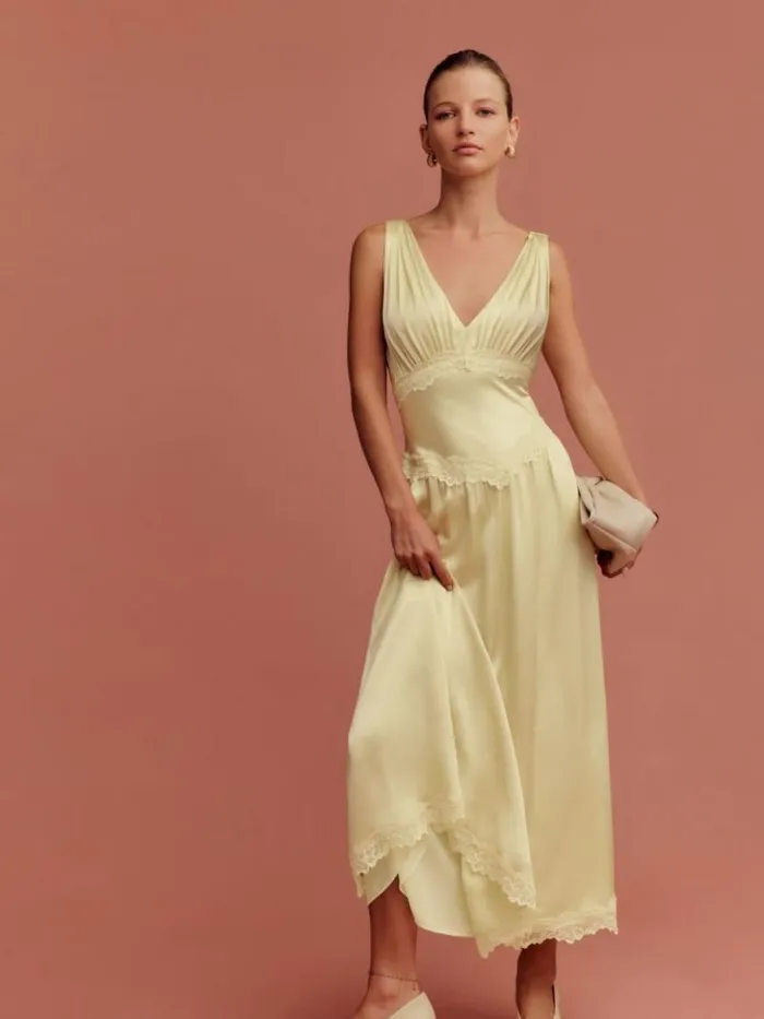 ClothingWeddings The Reformation Stasia Silk Dress Blonde