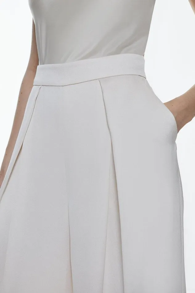 CoOrds Women Karen Millen Satin Back Crepe Belted Wrap Jacket and Trouser Set Ivory
