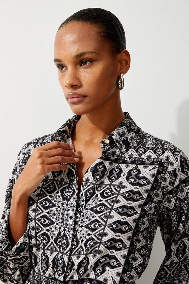 CoOrds Women Karen Millen Tile Print Spun Viscose Beach Set Mono