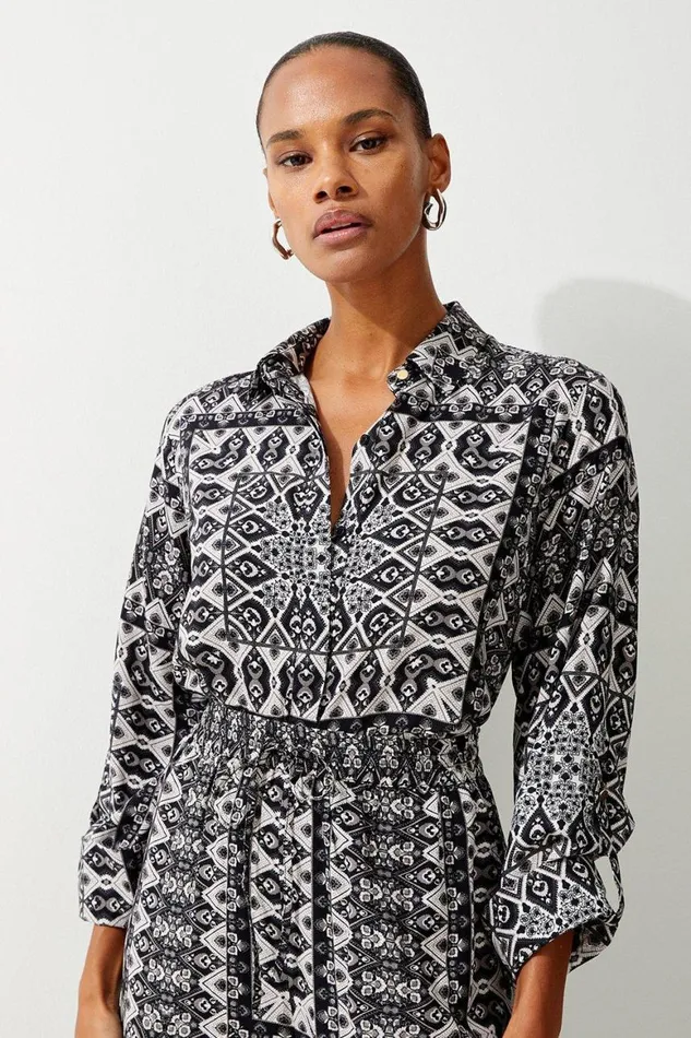 CoOrds Women Karen Millen Tile Print Spun Viscose Beach Set Mono