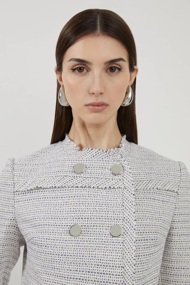 Coats and Jackets Women Karen Millen Boucle Double Breasted Collarless Tailored Jacket Multi