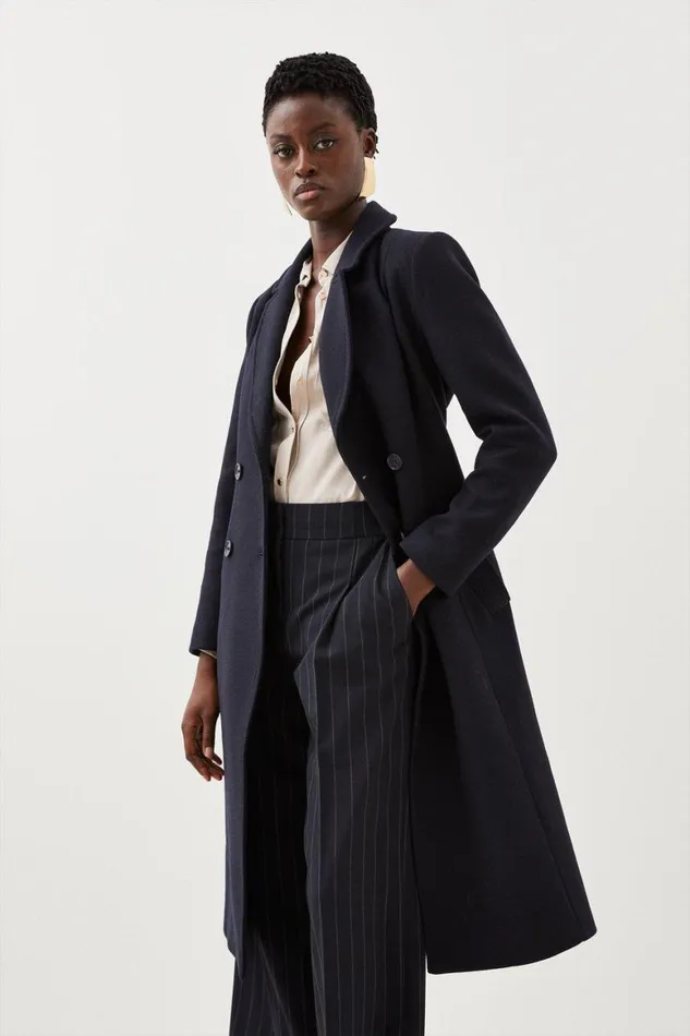 Coats and Jackets Women Karen Millen Italian Manteco Wool Blend Double Breasted Belted Midi Coat Navy Coats and Jackets Women Karen Millen Italian Manteco Wool Blend Double Breasted Belted Midi Coat Navy