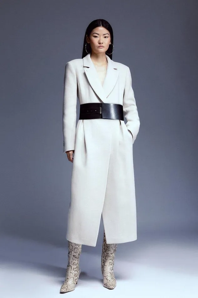 Coats and Jackets Women Karen Millen Petite Tailored Wool Blend Belted Midi Coat Oatmeal Coats and Jackets Women Karen Millen Petite Tailored Wool Blend Belted Midi Coat Oatmeal