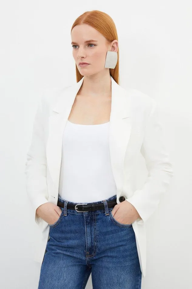 Coats and Jackets Women Karen Millen Tailored Polished Viscose Single Breasted Blazer Ivory Coats and Jackets Women Karen Millen Tailored Polished Viscose Single Breasted Blazer Ivory