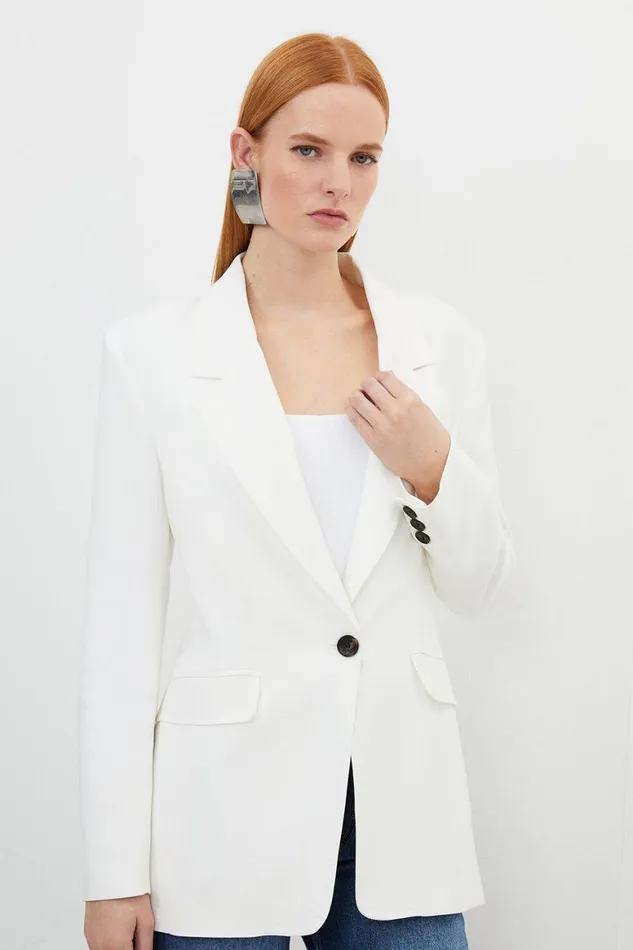Coats and Jackets Women Karen Millen Tailored Polished Viscose Single Breasted Blazer Ivory