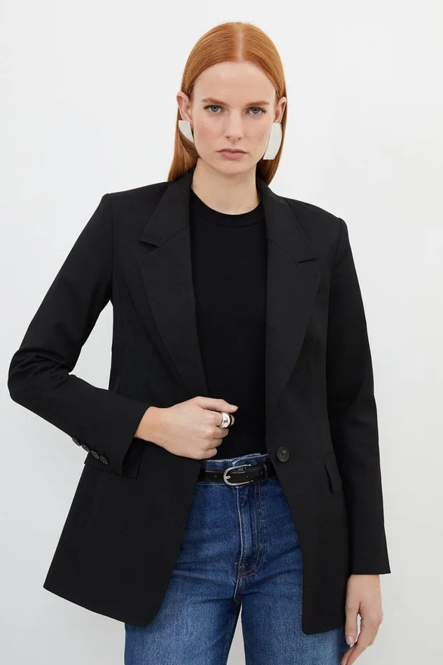 Coats and Jackets Women Karen Millen Tailored Premium Twill Single Breasted Blazer Black Coats and Jackets Women Karen Millen Tailored Premium Twill Single Breasted Blazer Black