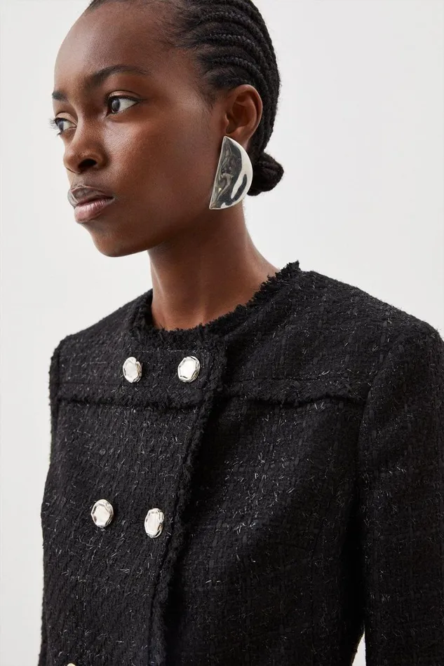 Coats and Jackets Women Karen Millen Tailored Sparkle Boucle Double Breasted Jacket Black