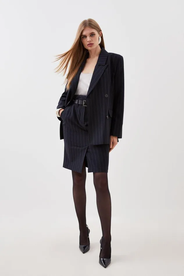 Coats and Jackets Women Karen Millen Tailored Strong Shoulder Striped Double Breasted Blazer Black Coats and Jackets Women Karen Millen Tailored Strong Shoulder Striped Double Breasted Blazer Black