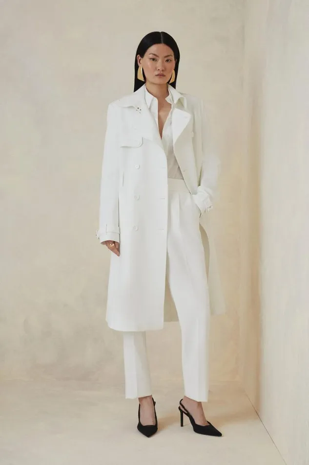 Coats and Jackets Women Karen Millen The Founder Compact Stretch Belted Tailored Coat Ivory Coats and Jackets Women Karen Millen The Founder Compact Stretch Belted Tailored Coat Ivory