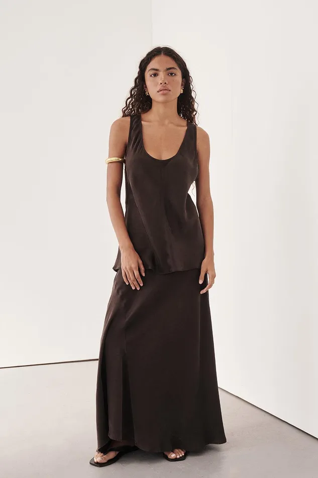 COLETTE BITTER CHOC SILK CAMI TOP Women DISSH Event Dresses