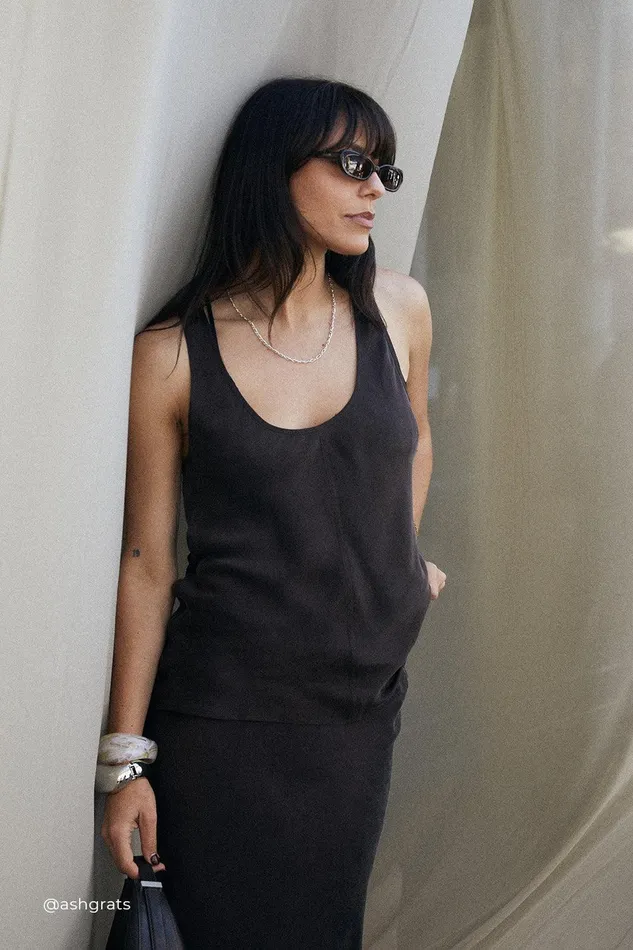 COLETTE BITTER CHOC SILK CAMI TOP Women DISSH Event Dresses
