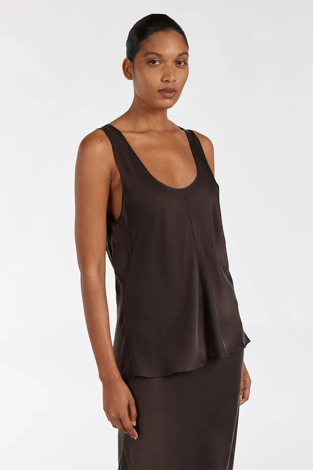 COLETTE BITTER CHOC SILK CAMI TOP Women DISSH Event Dresses