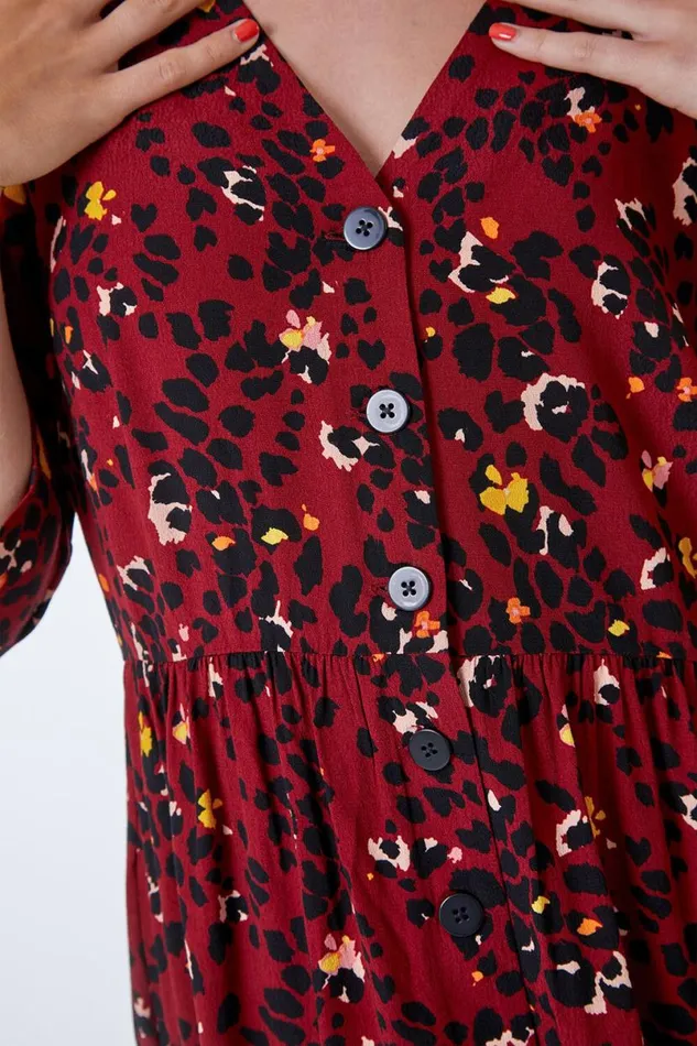 Copper Leopard Print Button Through Dress Women Roman Dresses