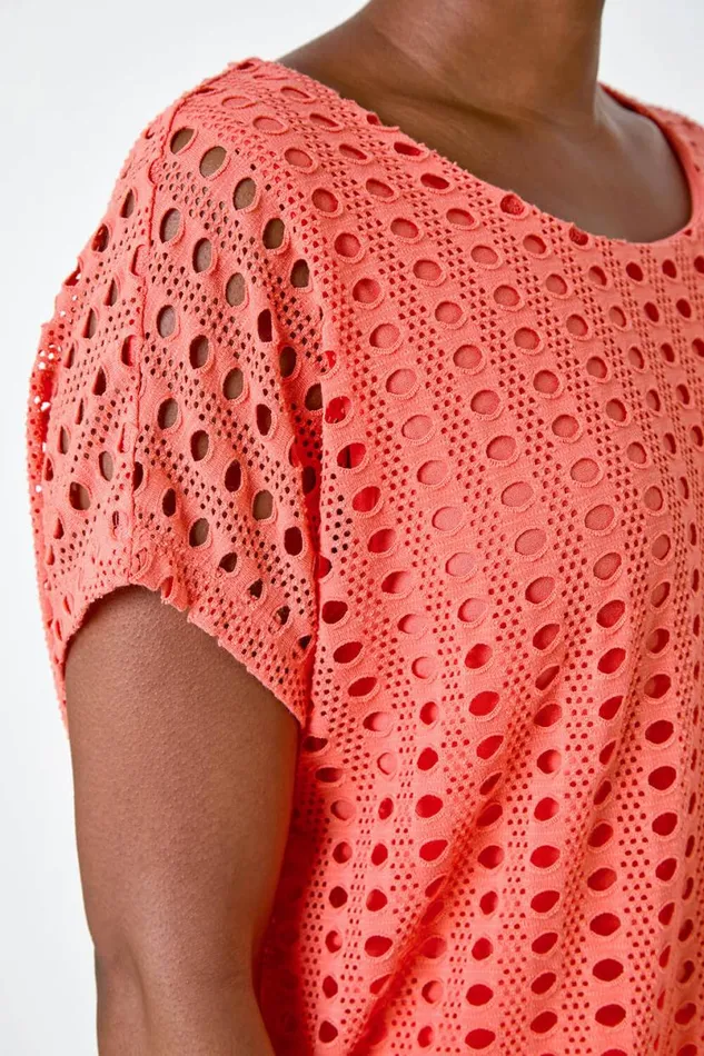 Coral Cut Out Detail Stretch Top Women Roman Tops