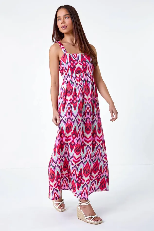 Coral Petite Aztec Stretch Back Maxi Dress Women Roman Dresses